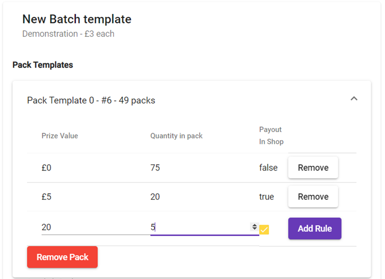 Scratchcard pack distribution interface 1
