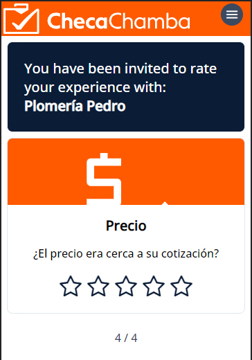 Review request form for ChecaChamba on mobile