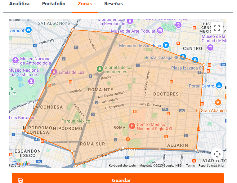User interface for tradespersons to draw on a map their service area.